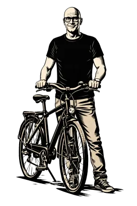 Werkstattbetreiber mit Fahrrad