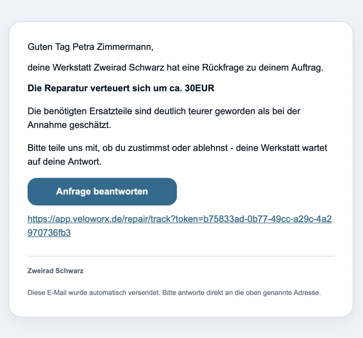 E-Mail an den Kunden mit der Bitte um Freigabe